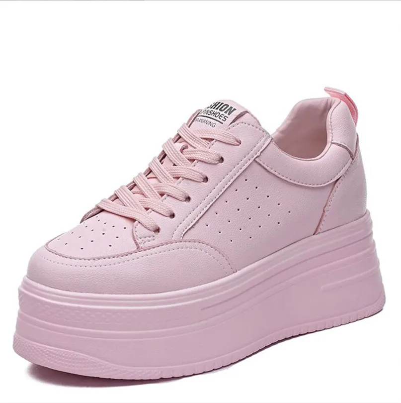 

Женские повседневные кроссовки из натуральной кожи, белые кроссовки на массивной танкетке 8 см, обувь для отдыха на платформе и скрытом каблуке для весны и осени, 2022