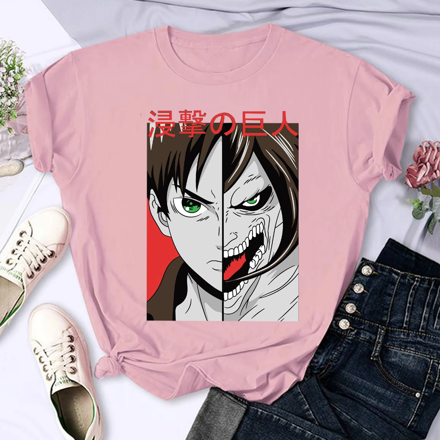 Женские футболки в стиле японского аниме атака на Титанов топы панк Леви