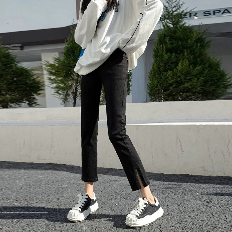 

Women's Jeans 2022 Trend Straight Cigarette Pipe Split High Waist Slim Nine Points Jeans Loose Women's Pants Trendy Students