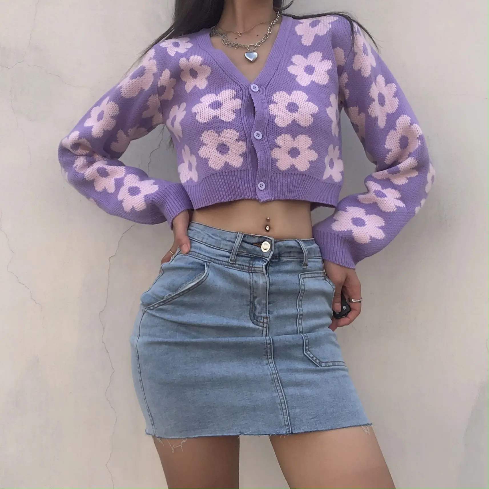 

Women Cardigan Office Lady Kawaii Long Sleeve Sweaters V Neck Knitted Cardigans Female Vintage Floral Embroidery Costume 2021
