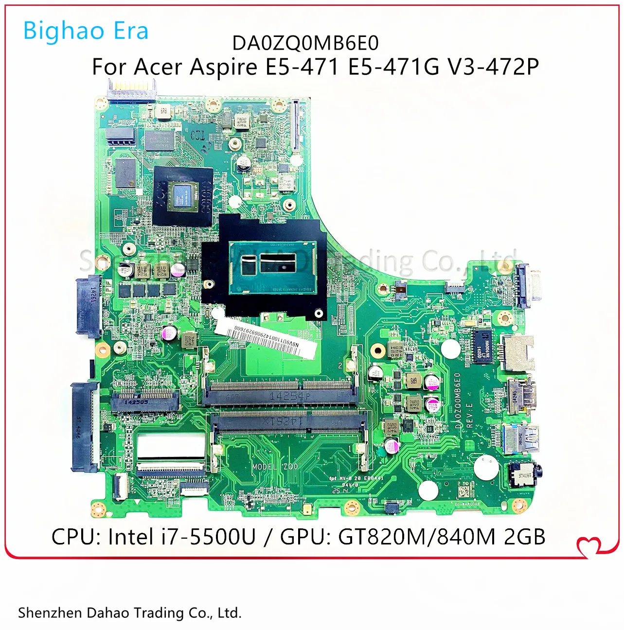 

DA0ZQ0MB6E0 Mainboard For ACER Aspire E5-471 E5-471G V3-472P Laptop Motherboard With i7-5500U CPU GT820/840M 2G GPU 100% Working