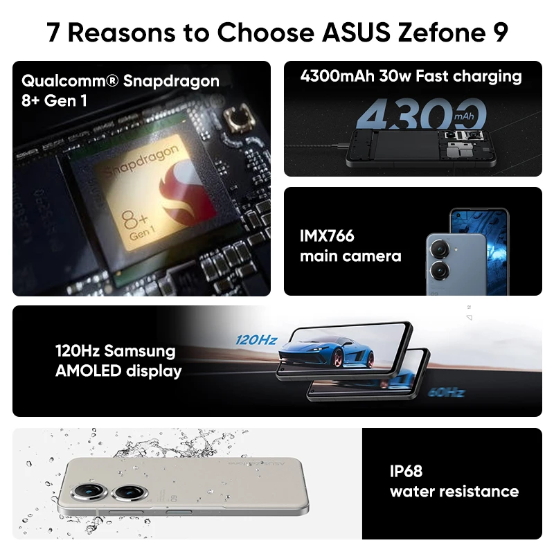 Tanie Wersja Globalna ASUS Zenfone 9 Smartphone Snapdragon 8 + Gen 1 30W Szybkie ładowanie 4300mAh 120Hz Wyświetlacz AMOLED 50MP Kamera