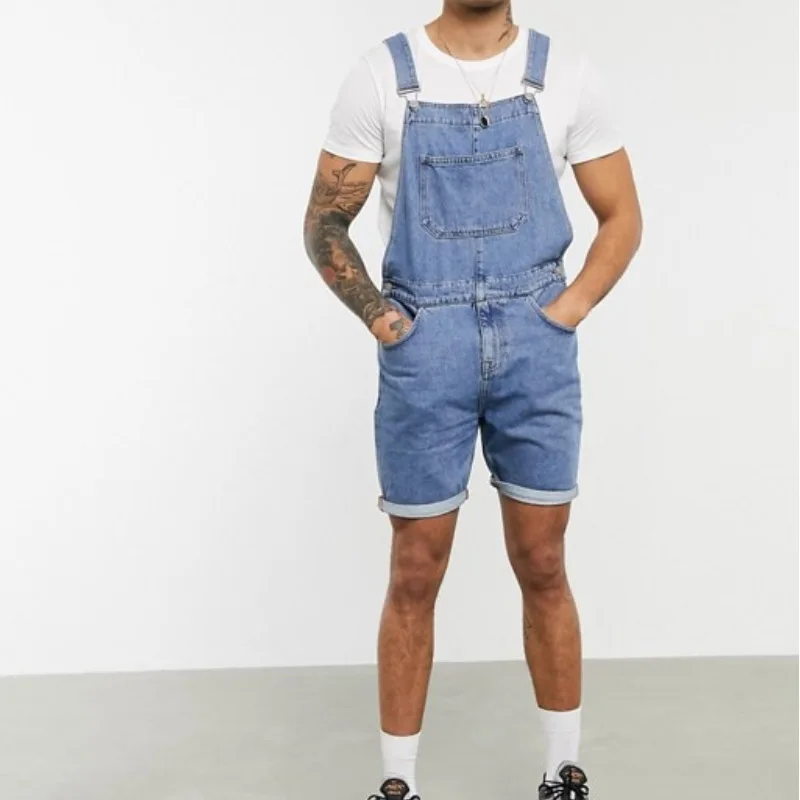 New Retro Mens Jeans Shorts Rompers One-piece Overalls Suspenders Summer Trend Streetwear Men Jumpsuit