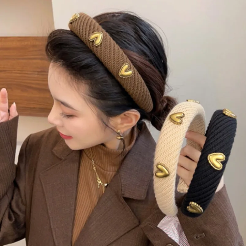 

Love Heart Knitted Wool Headband for Women High Skull Pressure Hairband 2023 New High-End Autumn and Winter Hair Accessories