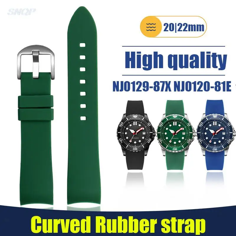 

20 22mm Curved End Rubber Silicone Watch Band For Citizen NJ0129-87X NJ0120-81E Diving Strap Universal Bracelet for Omega Seiko