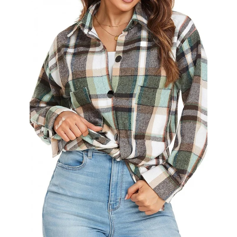

Independent Station 2023 New Women's Clothing Spring and Autumn Plaid Long Sleeve Shirt Cardigan Shirt
