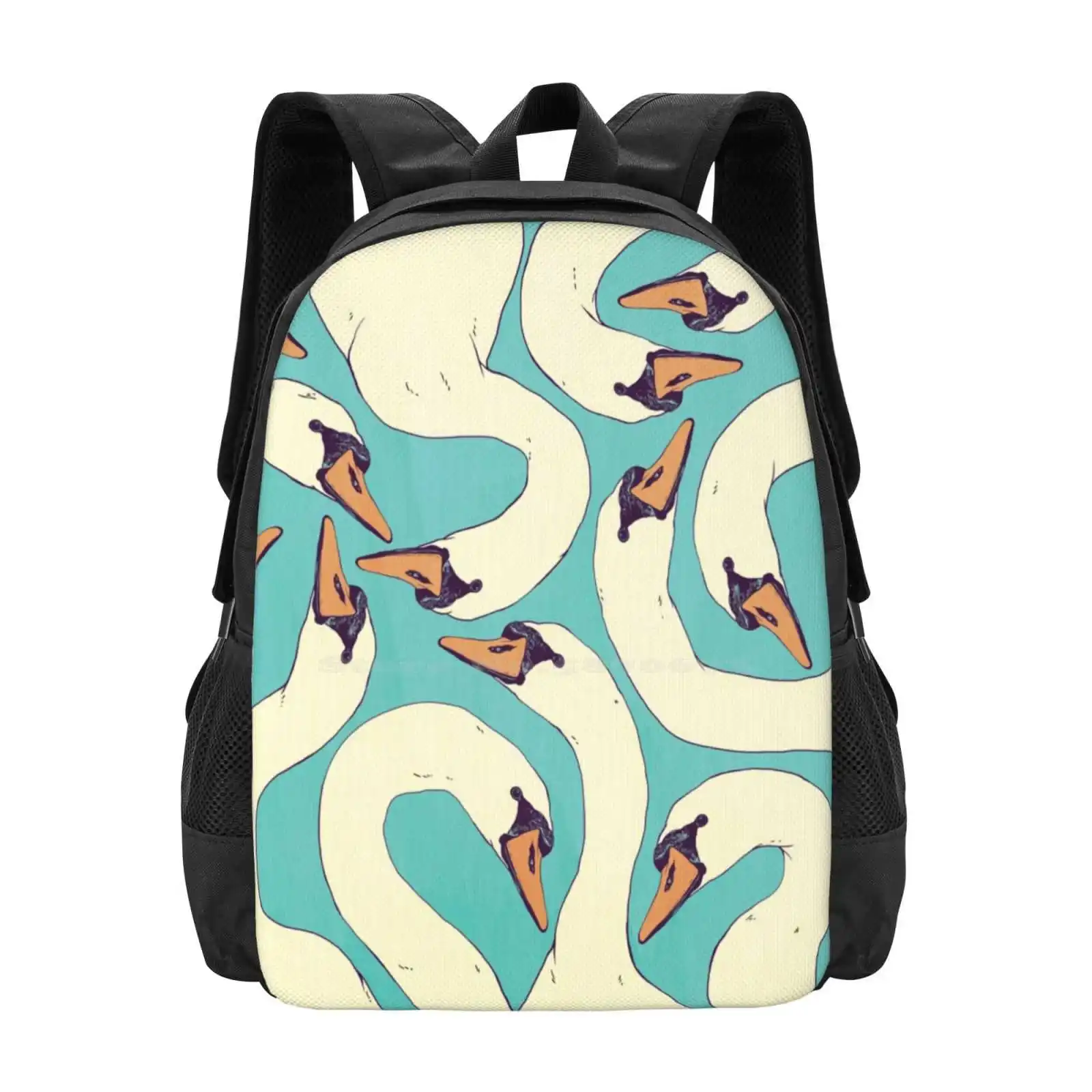 

Blue Swan Backpack For Student School Laptop Travel Bag Swan Bird Animal Nature Pattern Line Blue Teal