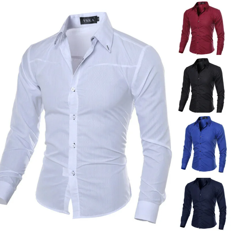 

Men's Luxury Casual Formal Shirt Long Sleeve Slim Fit Business Dress Shirts Tops