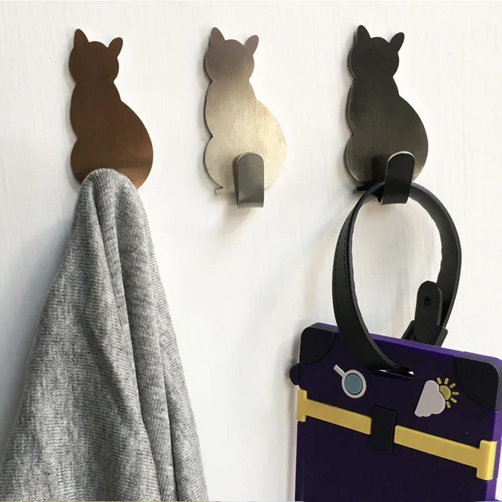 

2pcs Cat Kitten Hanging Hooks Clothes Cap Hanger Hooks Self-adhesive Wall Hooks for Key Towel Holder Bathroom Kitchen Door Hooks