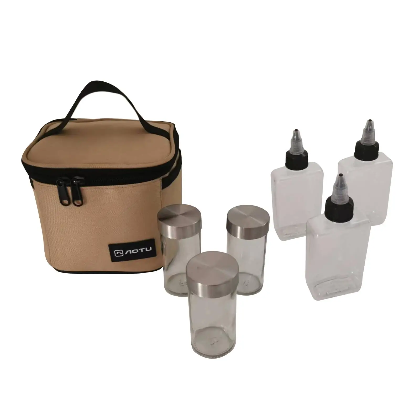 

Camping Seasoning Dispenser Set with Carry Storage Bag Portable Spice Shaker Jars Bottle Pot for Pepper Salt Travel Picnic BBQ