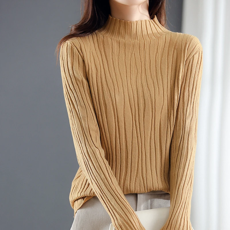 

Half-Necked Slim Knit Bottoming Shirt Women's Pullover Sweater Short Solid Color Simple Joker Warm Inside Sweater
