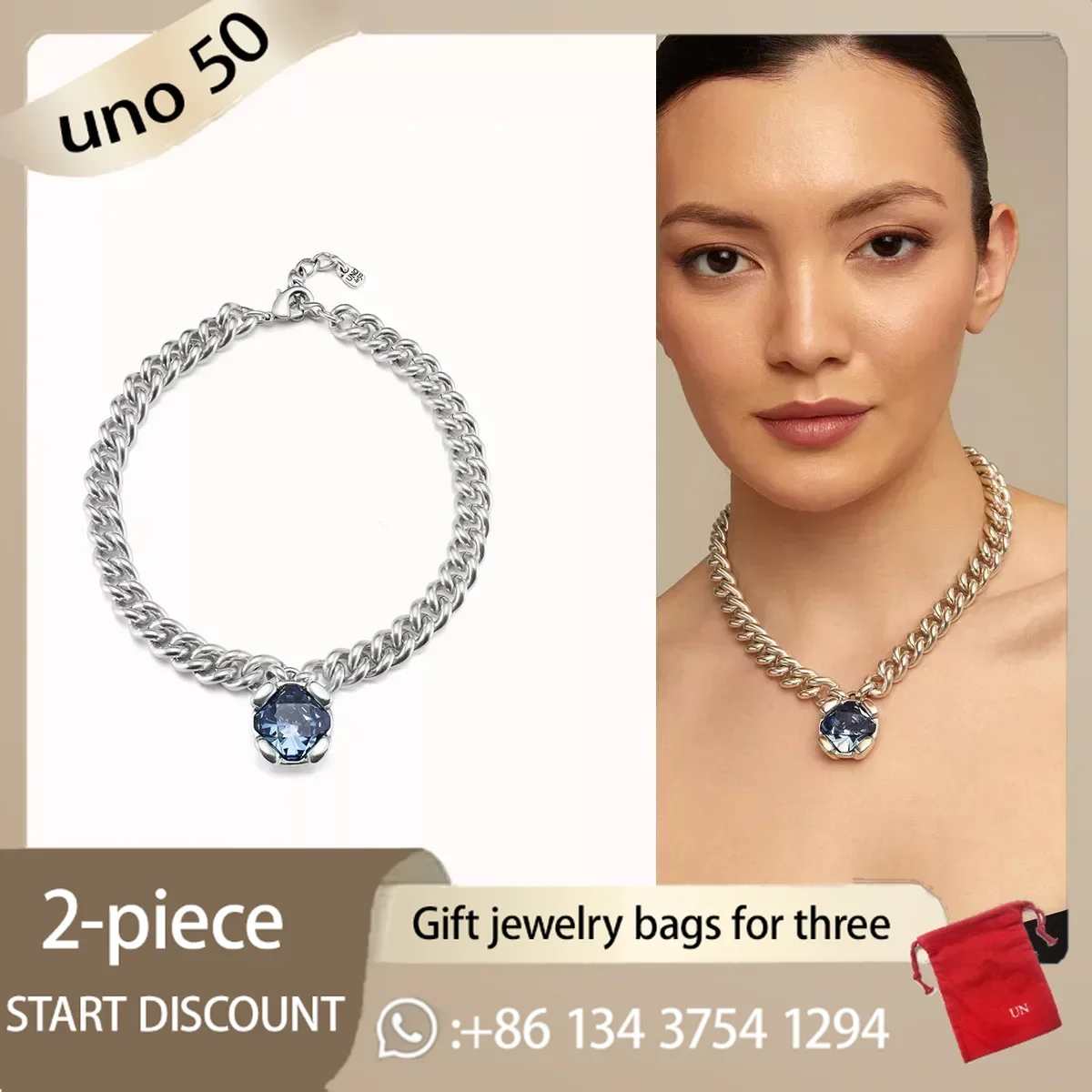 2024 новый модный серебристый кулон из синего камня UNO DE 50 925 высокое качество