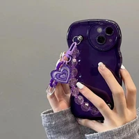 simple purple bead bracelet love heart pendant soft phone case for iphone 12 12pro 11 13 13pro max xr x xs max back cover