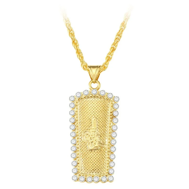 

Middle East Arab Turkey Ottoman Hip Hop Diamond Inlaid Gold Necklace Jewelry Muslim Ramadan Gift