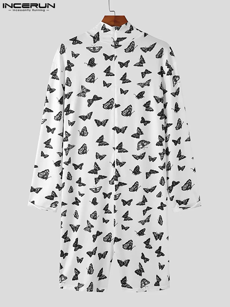 Stylish Comfortable Homewear INCERUN 2023 New Men's Butterfly Printing Rompers Casual Male Hot Sale Long Sleeve Bodysuits S-5XL