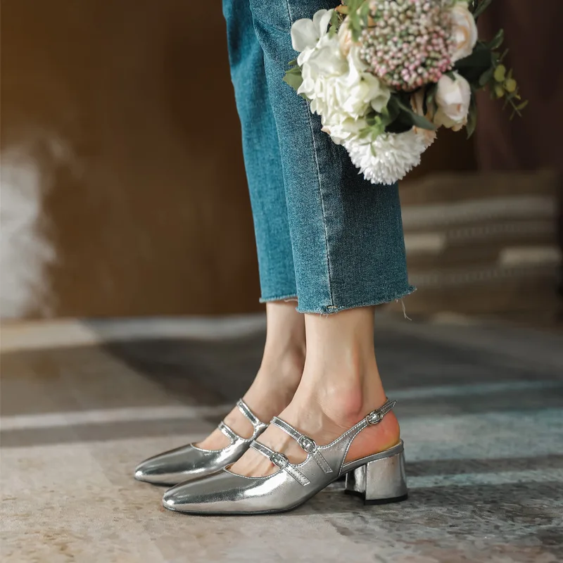 

Buckle Strap High Heel Sandals Lolita Shoes for Women Mary Jane High Heels Dress Shoes Square Heel Shallow Pumps