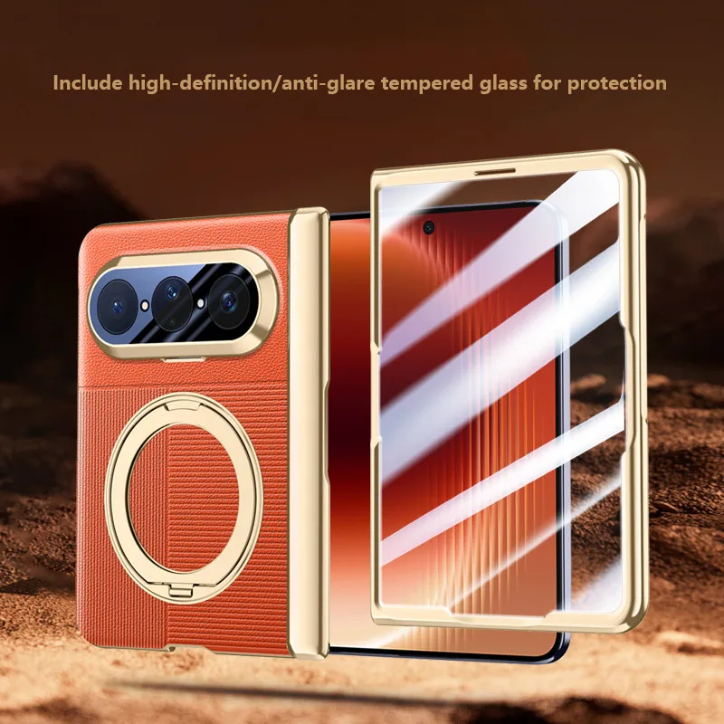 Фото Тонкий кожаный чехол для Huawei Pura X Max Purax Max 5G с металлическим вращающимся магнитным кронштейном и магнитной крышкой на центральной оси №1