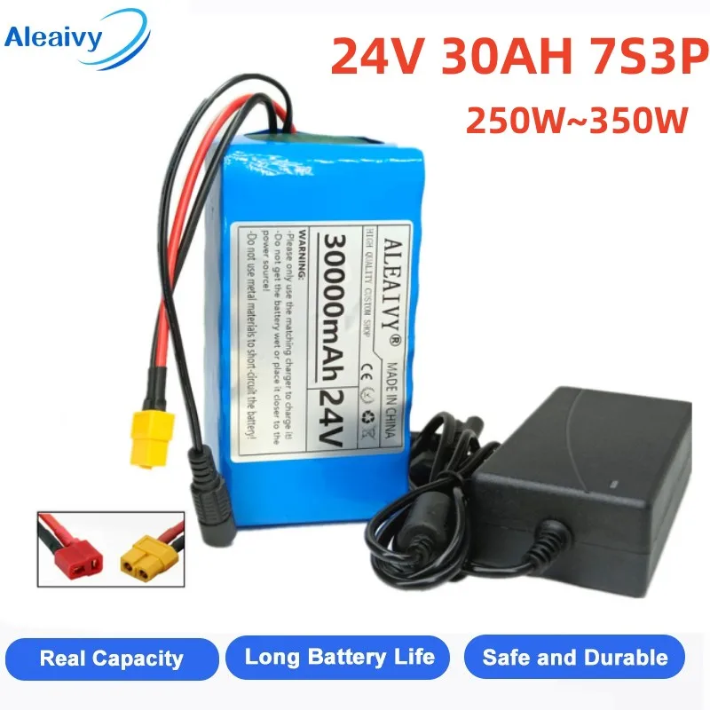 

New Powerful 24V Battery Pack for Electric Bicycle/Moped - 30Ah 7S3P 18650 Lithium Ion Battery 30000mAh with BMS and 2A Charger