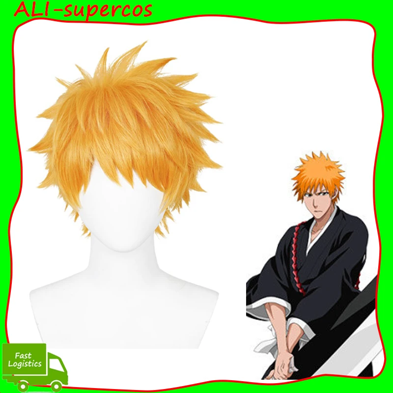 

Anime Bleach Kurosaki Ichigo Cosplay Gold Wig Costumes Accessories Heat Resistant Synthetic Hair Halloween Party Suits Props