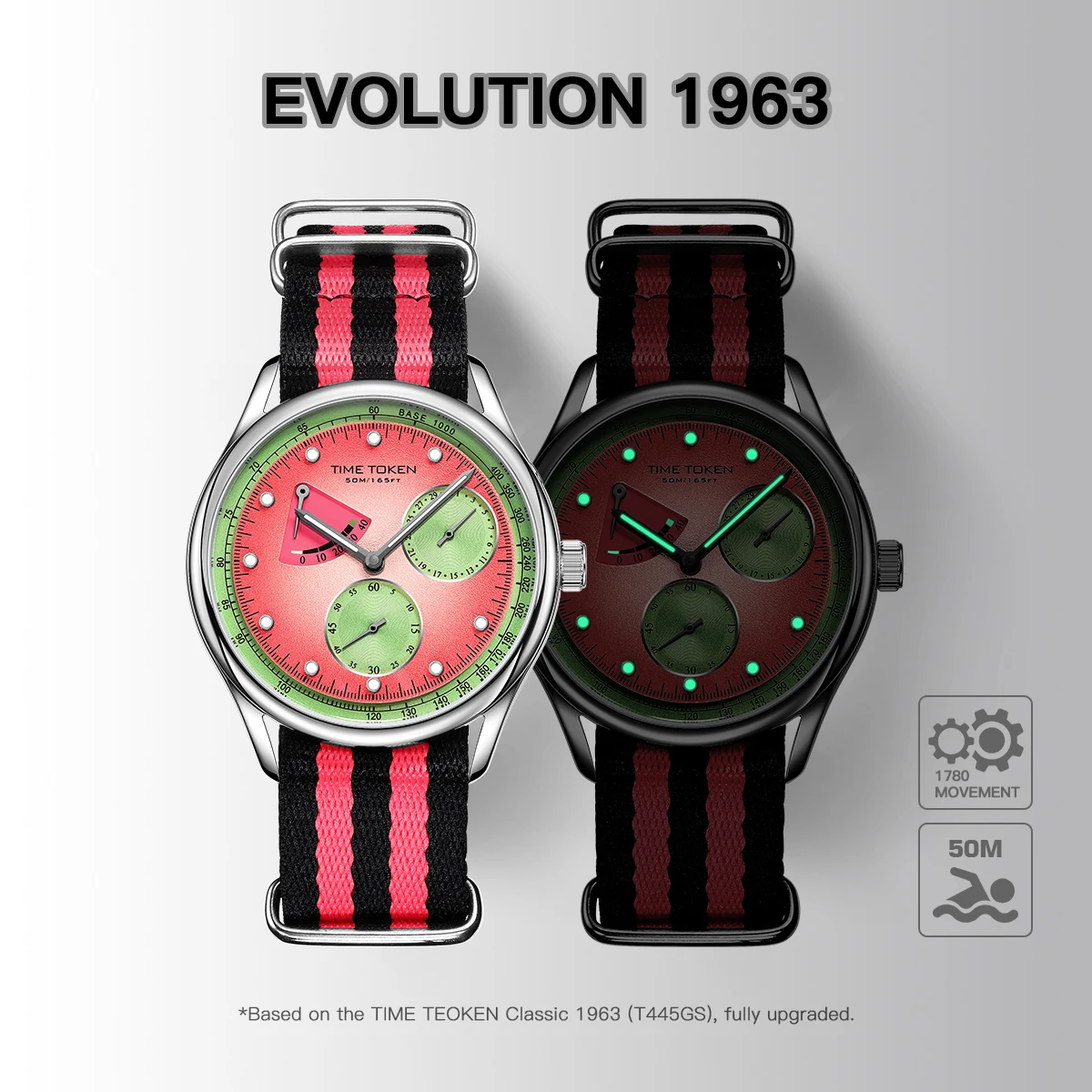 Фото Новые улучшенные механические часы TIME TOKEN 1963 Pilot с механизмом Seagull ST17, тонким изогнутым задним корпусом и суперлюминесцентным сапфировым стеклом №4