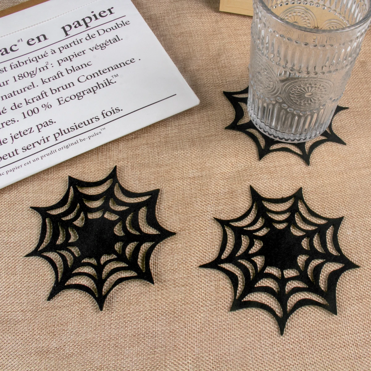 

5/10Pcs Halloween Decoration Coasters Black Spider Web Coasters Halloween Birthday Party Home Dining Table Decoration Supplies