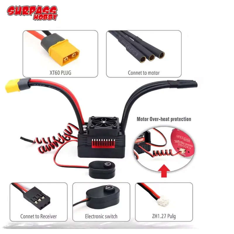 Фото SURPASS HOBBY ROCKET-V2 3660 3665 4 Poles Brushless Motor and 60A 90A ESC Combo For 1/8 1/10 Tamiya Traxxas RC Racing №5