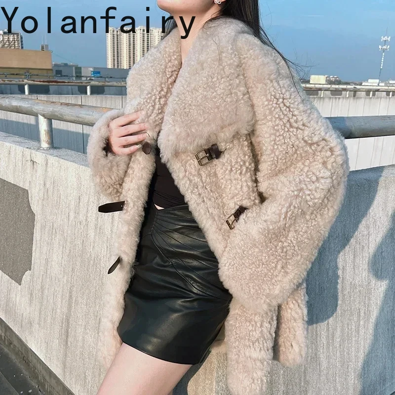 Женская Шуба из натурального овечьего меха Повседневная Верхняя одежда средней
