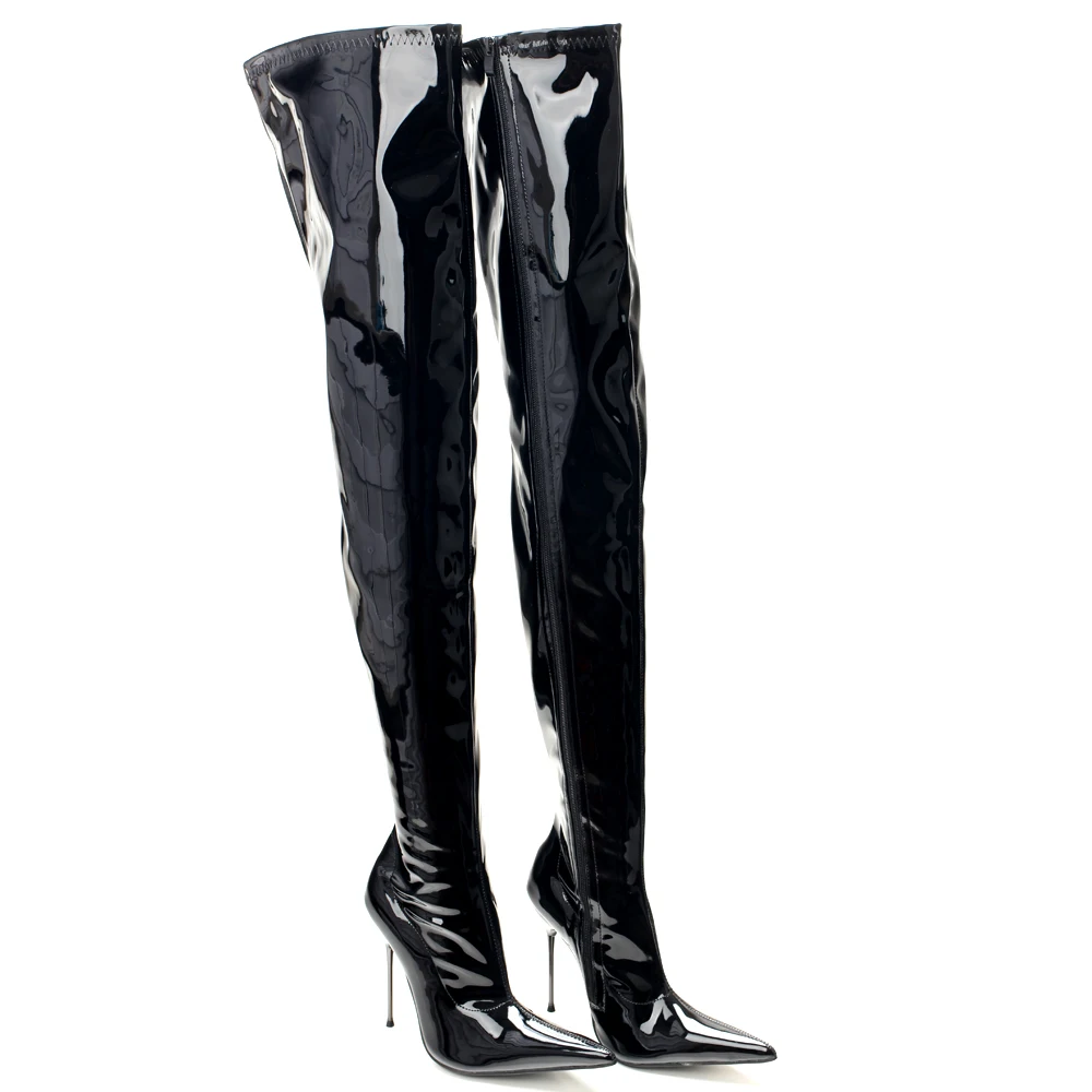 13CM High Heel New Womans Mens Sexy Patent Stretch Fetish Crotch Thigh High Heel Stiletto Boots