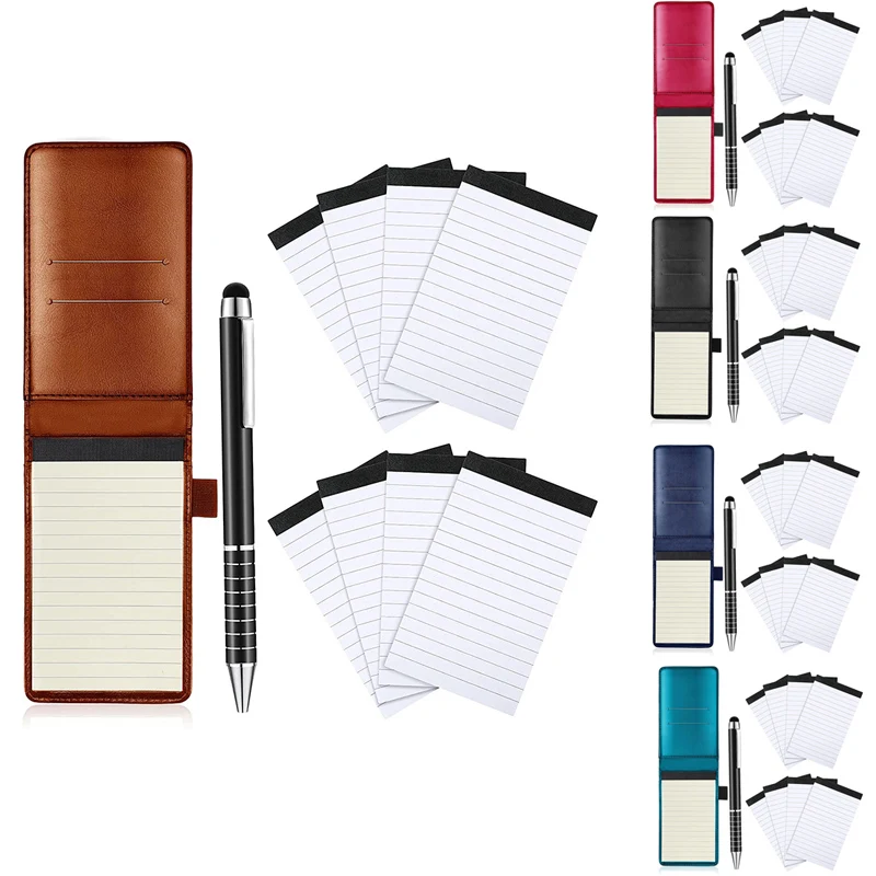 

10 Pcs Notepad Holder Set, Mini Pocket Notepad Holder With 50 Lined Sheets, Metal Pen And 8 Pcs Memo Refills
