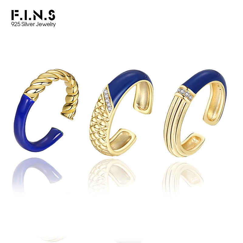 

F.I.N.S 925 пробы Серебристые золотистые контрастные открытые Регулируемые кольца для женщин с перекрытием обмотки тонкие Серебристые ювелирн...