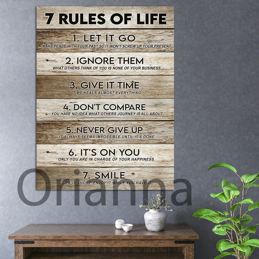 

7 Rules Of Life Wall Decor,Inspirational Quote Canvas Art,Motivational Sign,Positive Saying Poster Print,Motivational Wall Decor