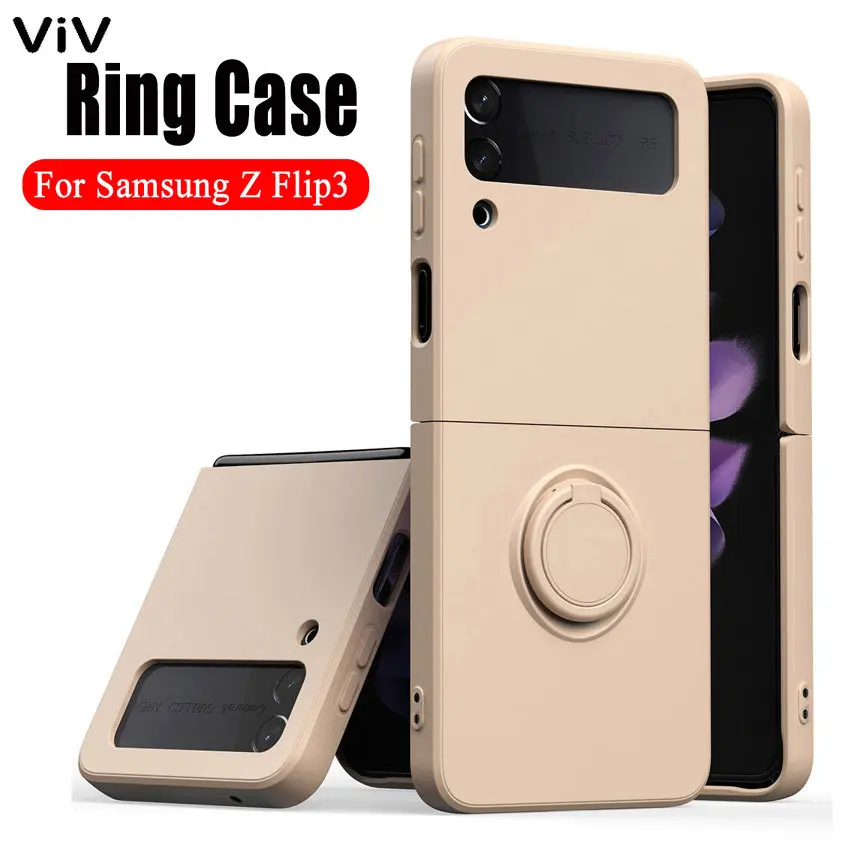

For Samsung Z Flip 3 Soft Liquid Silicon Case Magnetic Ring Holder Cover For Samsung Galaxy Z Flip 3 Shockproof Matte Kickstand