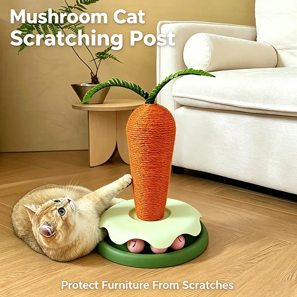 Фото Когтеточка для кошек Carrot Cat, вертикальная, из сизаля, маленькая/большая, 22/28 см, игрушка для заточки когтей, защита мебели №1