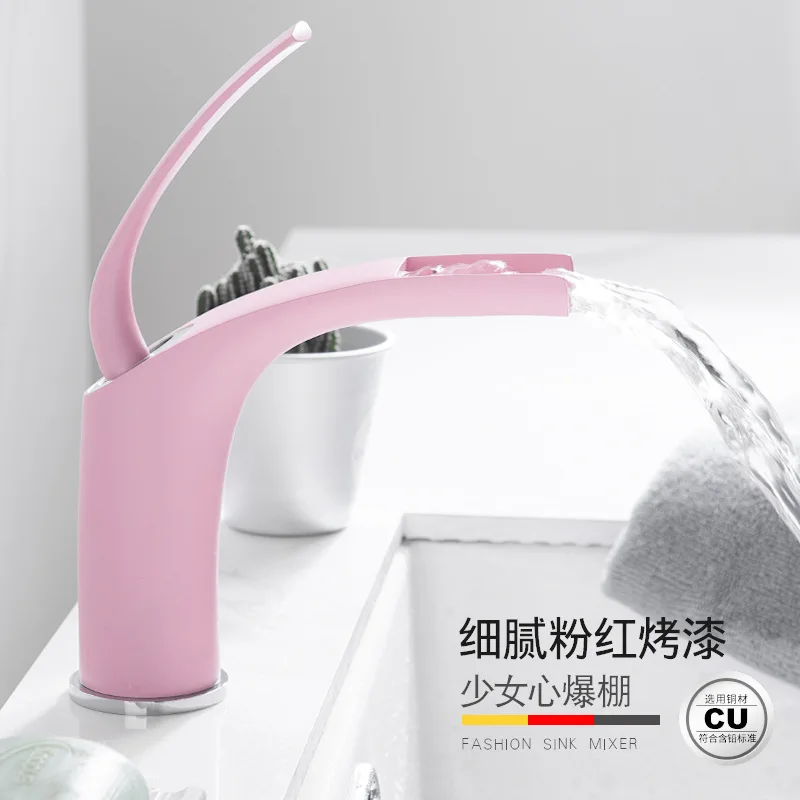 

Pink Copper Basin Hot and Cold Water Faucet Washbasin Bathroom Household Above Counter Basin Single Hole Sink Faucet