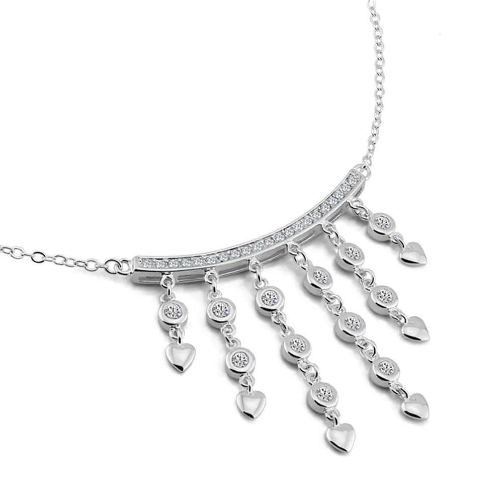 

Роскошное серебряное колье с бриллиантовыми кольями, украшения и украшения для леди с цепочками на ключице