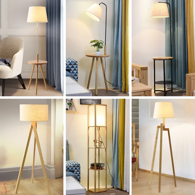 

Nordic Wooden Floor Lamp Fabric Lampshade Tripod Standing Corner Floor Lamp for Living Room Bedroom Indoor Classic Bedside Lamp