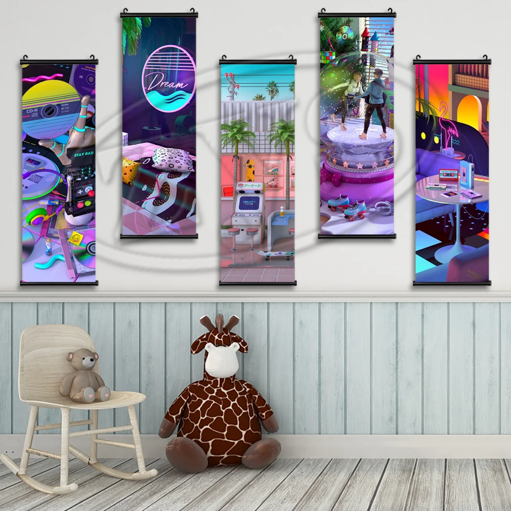 

Настенная картина Synthwave, постер на холсте с изображением прокруток, игроков, Классическая Настенная картина, модульный декор для спальни, до...