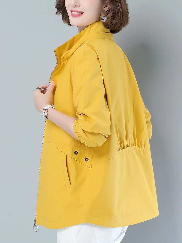 Pure Cotton Women Short coat Autumn Casual Top Middle-Aged Middle-aged Dress Loose Plus size Spring and Short Tr...