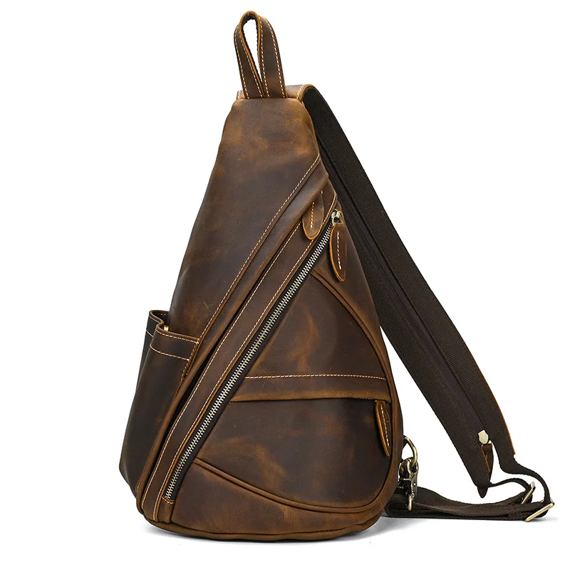 

Newsbirds Leather Chest Bag Backpack Dual Use Genuine Leather Crossbody Bag Of Men Male Vintage Style Single Shoulder Backpack