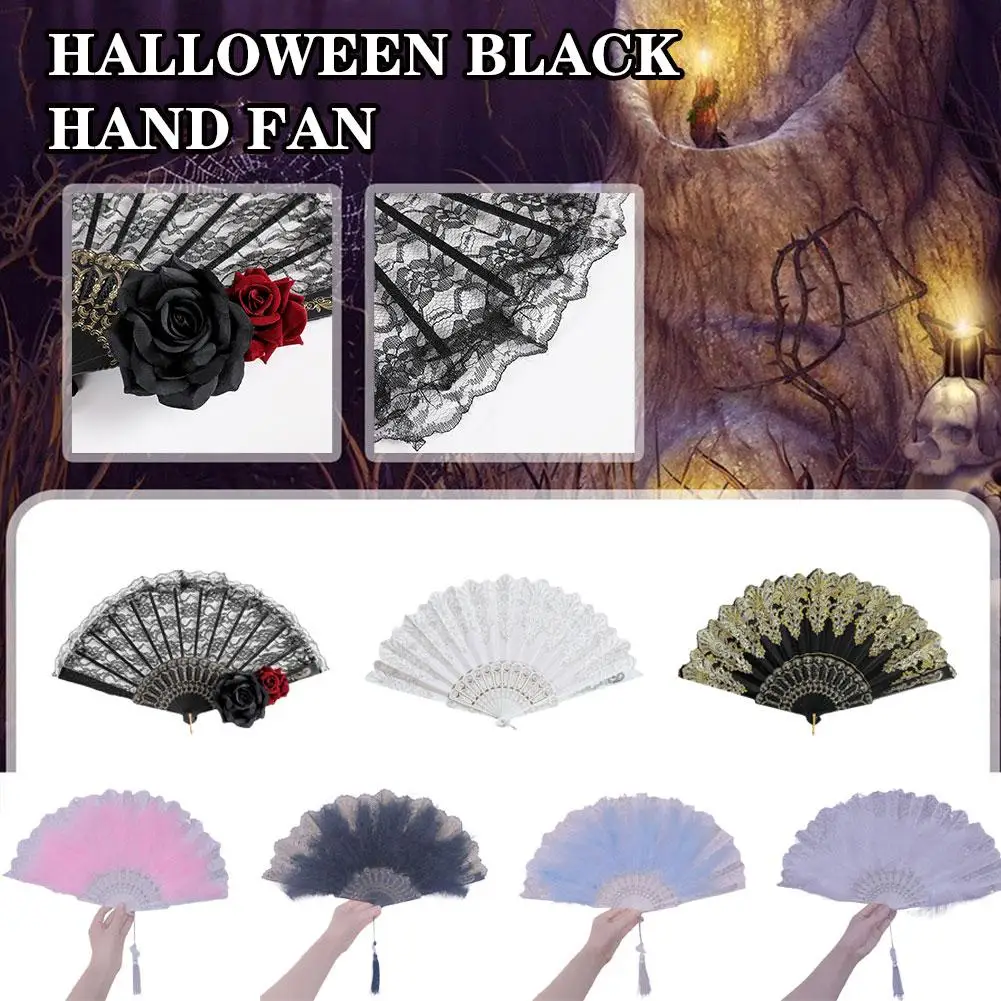 

Retro European Fan Victorian Female Lace Hand Fan Vintage Bamboo Red White Rose Supplies Party Fans Halloween Cosplay Black V3A9