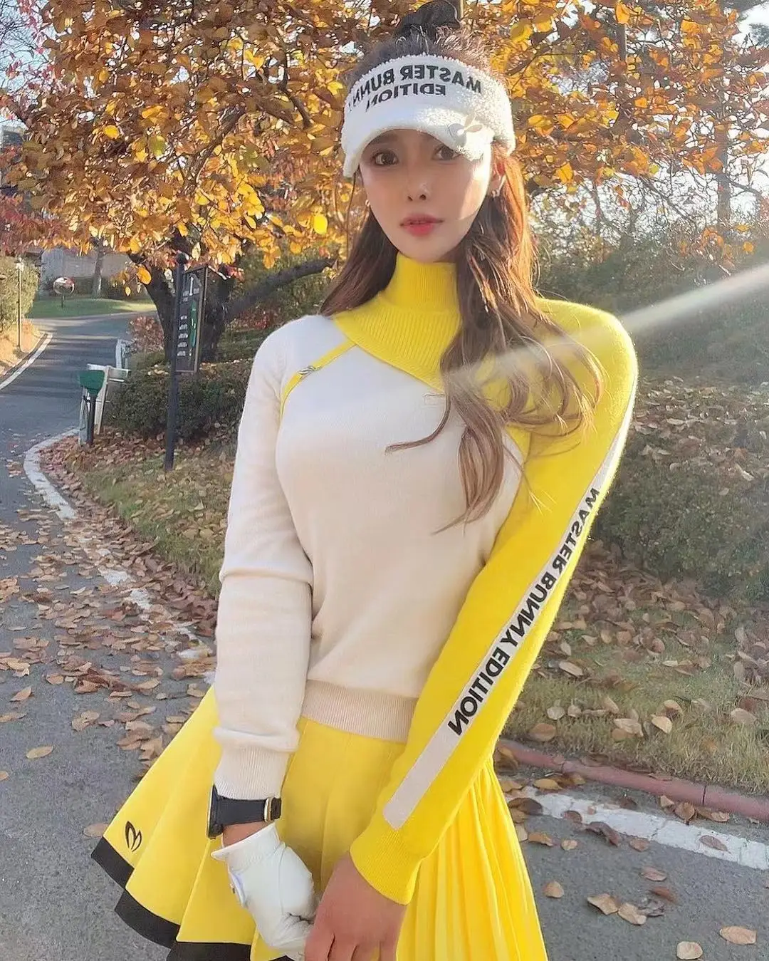 Golf Suit Golf Wear Women's Half-neck Knitted Top  Golf Women's Pleated Skirt Anti-glare Skirt