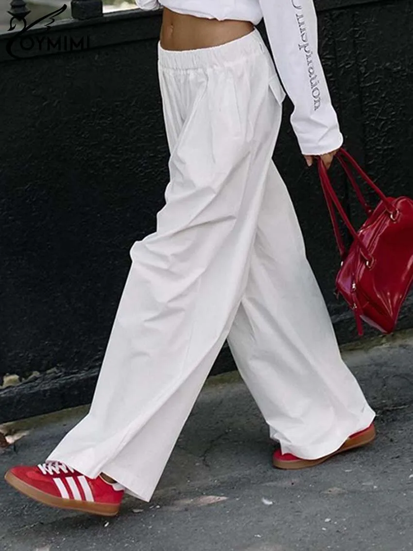 Повседневные Белые Простые Женские брюки Oymimi Осенние прямые с низкой талией