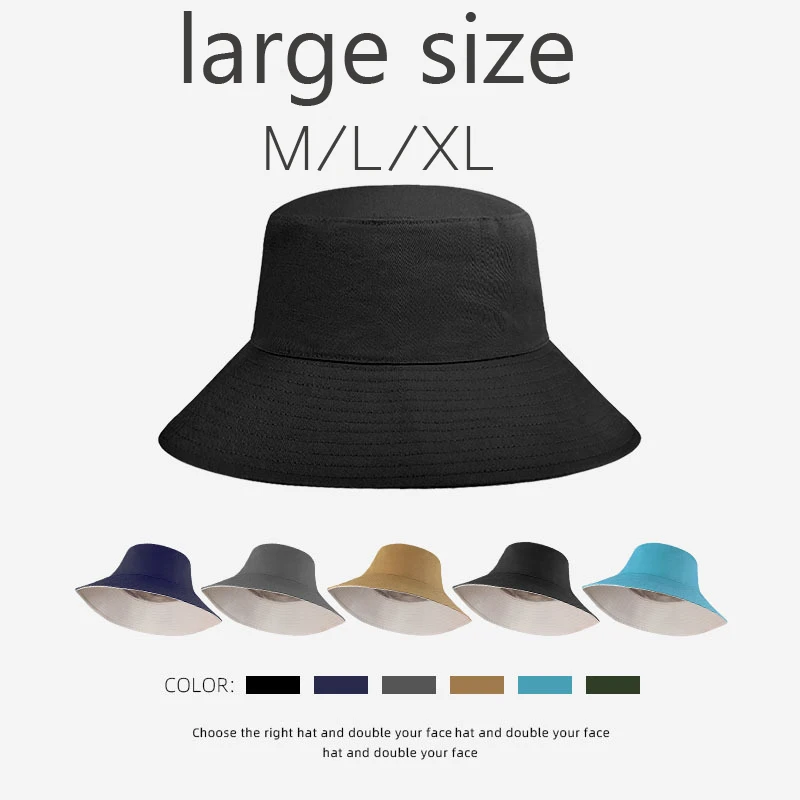 Reversible XL 63cm Large Bucket Hat Men Women Summer Big Head Fisherman Hat Unisex Japanese Sun Protection Bob Panama Sun Hat
