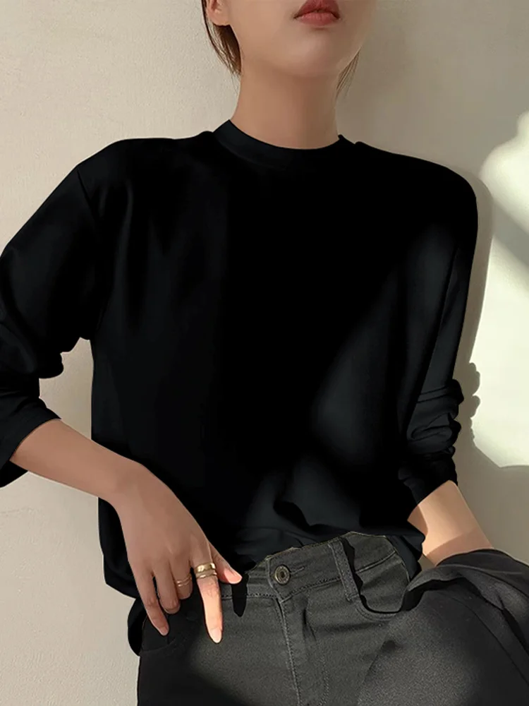 Хлопковая нижняя рубашка с высоким воротником. Женская свободная длинными