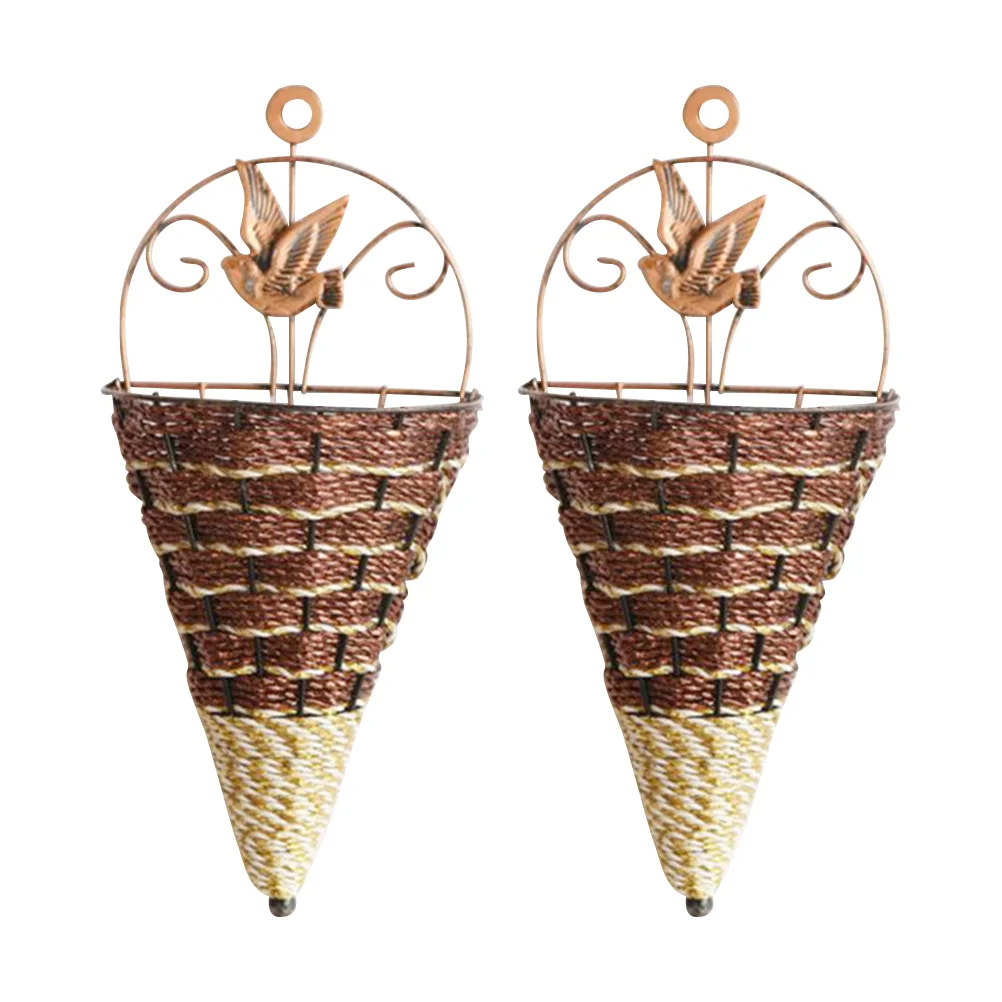 

Flower Hanging Basket Wall Pot Planter Holderrattan Container Dried Decorative Straw Succulent Weaving Vase Planters Fence Woven