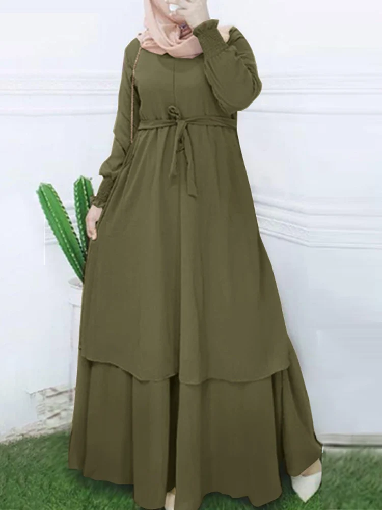 

ZANZEA Solid Muslim Women Maxi Dress 2022 O-Neck Long Sleeve Islamic Clothing Holiday Elagant Casual Dubai Marocain Turkish Robe