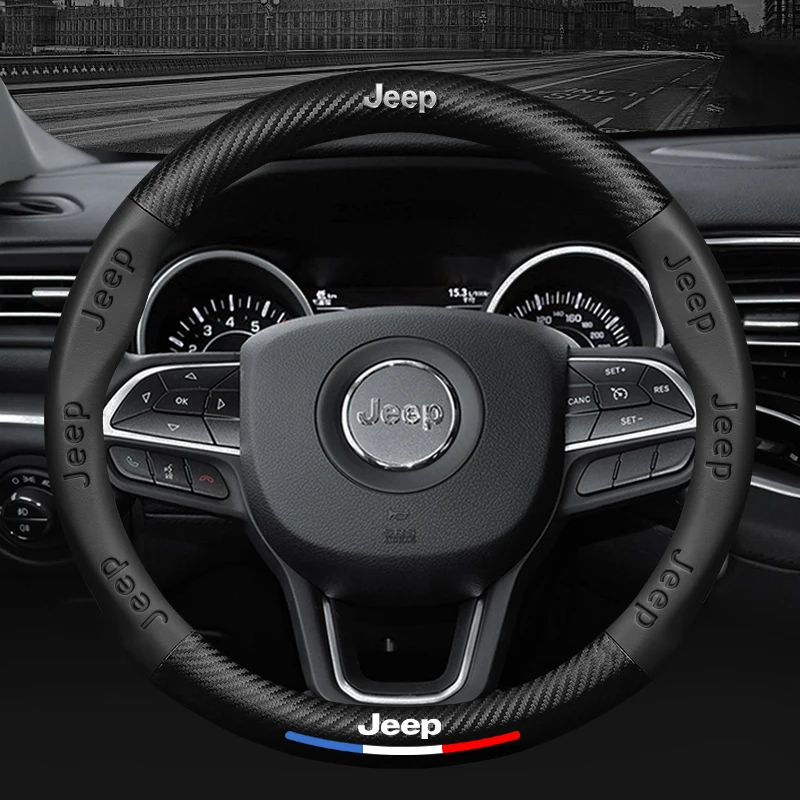 

38cm Carbon Fiber Car Steering Wheel Cover For Jeep Wrangler Grand Cherokee Renegade Compass Gladiator Liberty Patriot Wagoneer