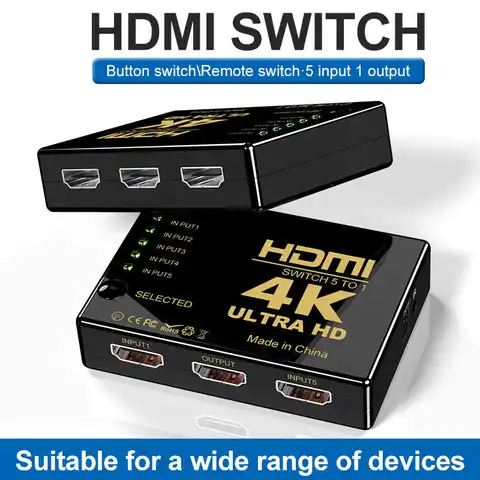 Разветвитель 4K HDMI 5 в 1, 5 портов, 1x5, HDMI переключатель, видеораспределитель, разветвитель для PS3/4/5, Xbox, ТВ, ПК, ноутбука, монитора, проектора