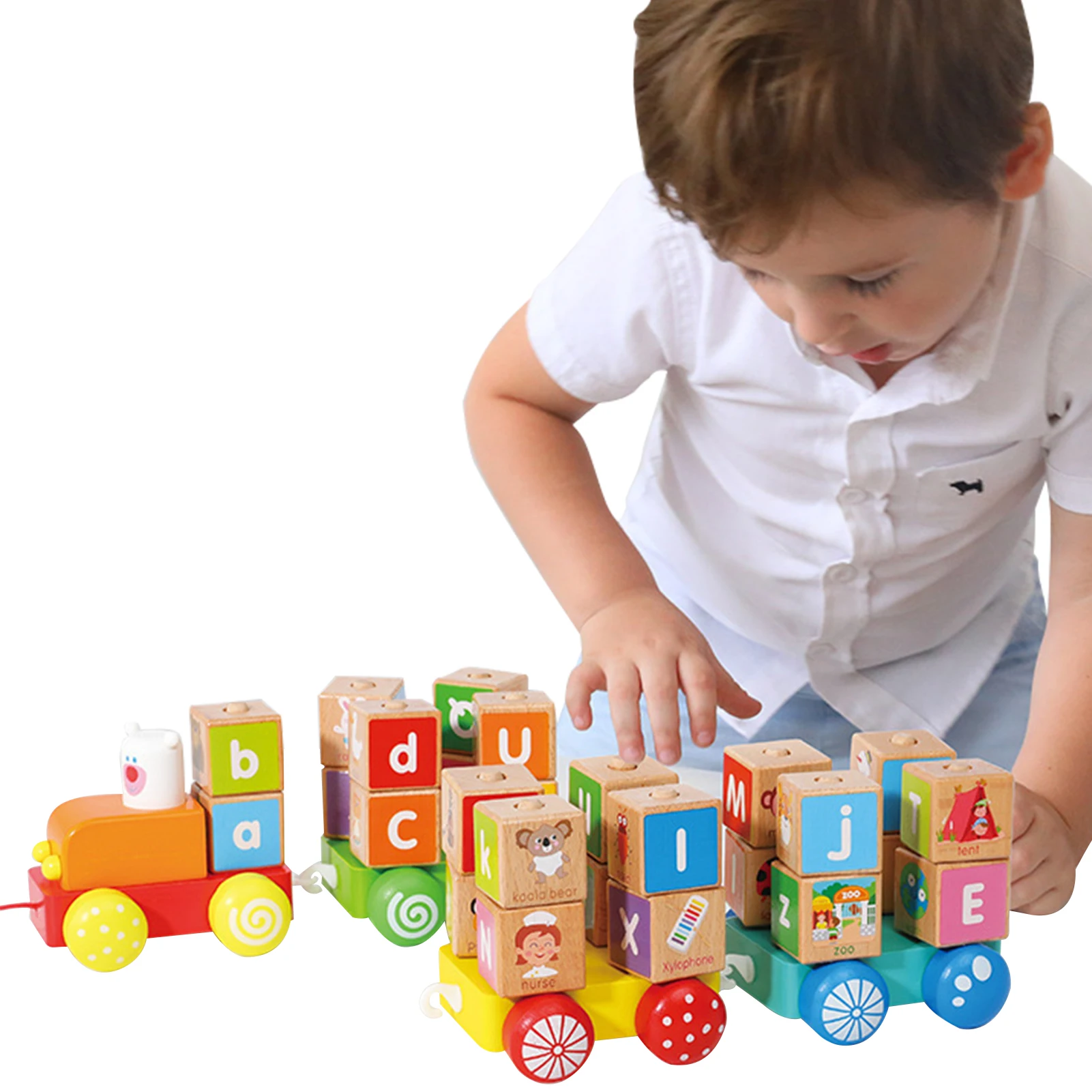 

Pull Along Wood Train Toys Train Toys 26 PCS Alphabet Letters Block Set Kids Educational Toy Preschool Toy For Boys Girls