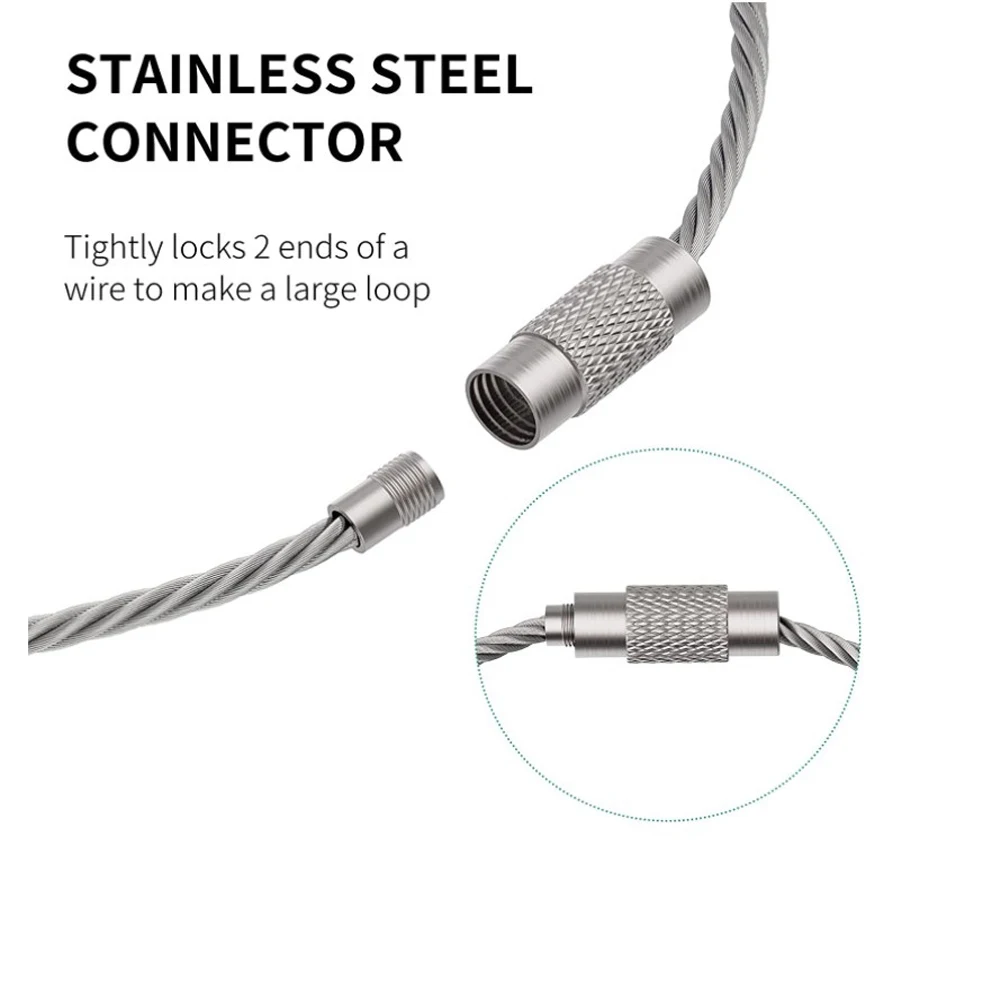

10Pcs 1.5/2mm Stainless Steel Wire Cable Keychain Tag Rope Loop Screw Lock Gadget Ring Circle Hanging Hand Tool